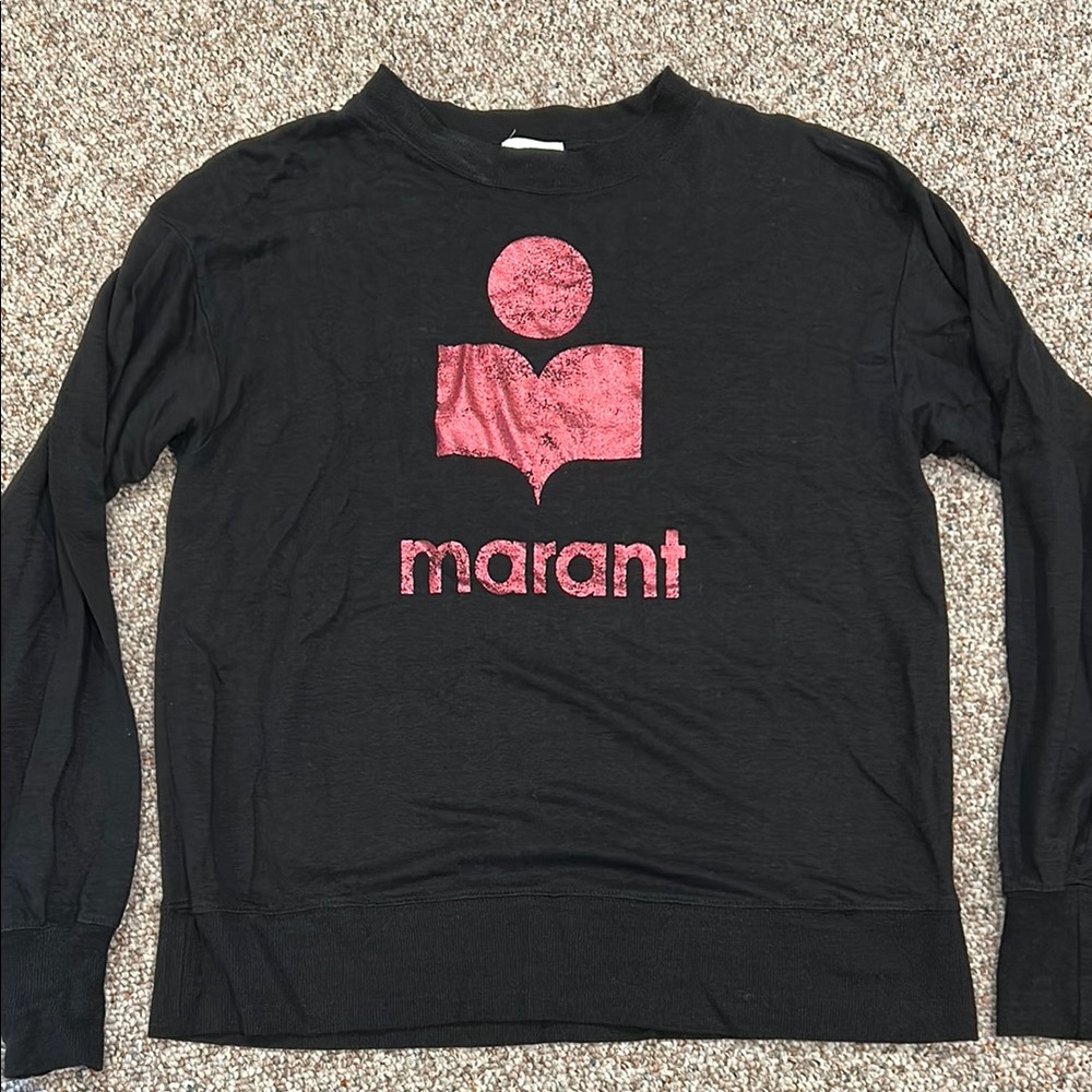 Isabel Marant Black Klowia Crewneck Sweatshirt with Pink Logo